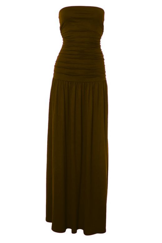 Woman wearing a figure flattering North Bodycon Wrap Maxi Dress - Chocolate Brown BODYCON COLLECTION Pty Ltd