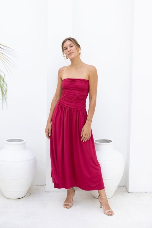 Woman wearing a figure flattering North Bodycon Wrap Midi Dress - Chocolate Brown BODYCON COLLECTION Pty Ltd