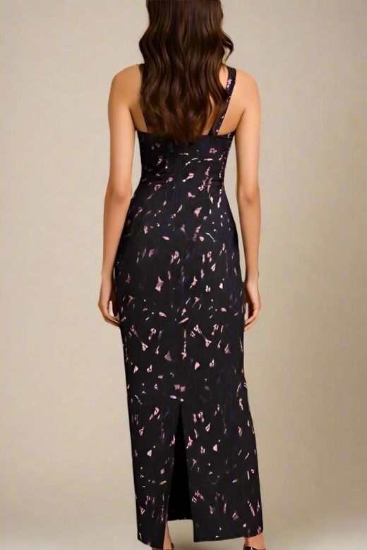 Woman wearing a figure flattering Odette Bodycon Lace Maxi Dress - Classic Black BODYCON COLLECTION