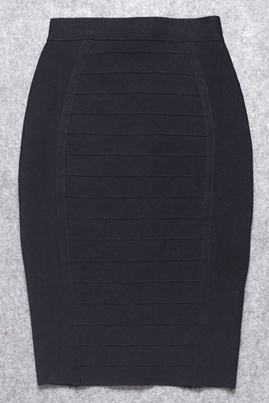 Woman wearing a figure flattering Pencil High Waist Bandage Knee Length Cocktail Skirt - Classic Black BODYCON COLLECTION