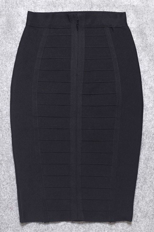 Woman wearing a figure flattering Pencil High Waist Bandage Knee Length Cocktail Skirt - Classic Black BODYCON COLLECTION