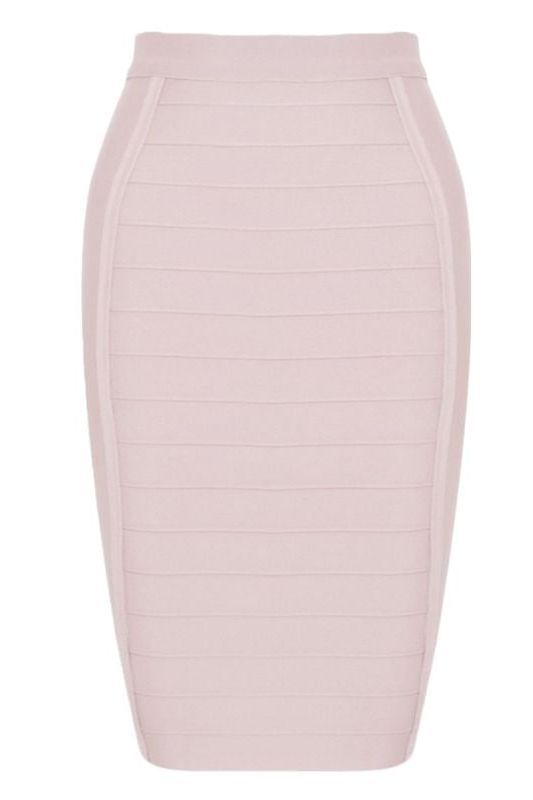 Woman wearing a figure flattering Pencil High Waist Bandage Knee Length Cocktail Skirt - Cream BODYCON COLLECTION