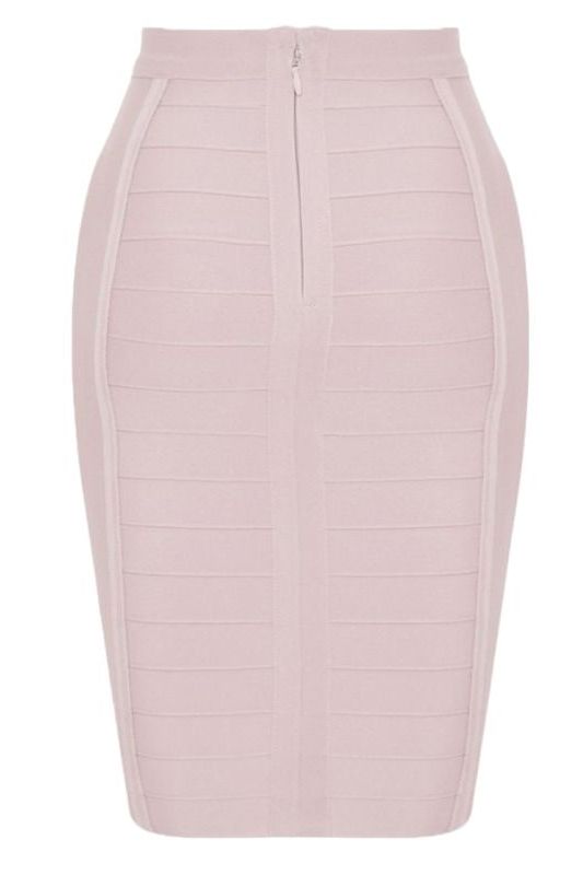Woman wearing a figure flattering Pencil High Waist Bandage Knee Length Cocktail Skirt - Cream BODYCON COLLECTION