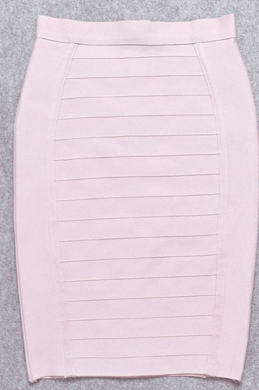 Woman wearing a figure flattering Pencil High Waist Bandage Knee Length Cocktail Skirt - Cream BODYCON COLLECTION