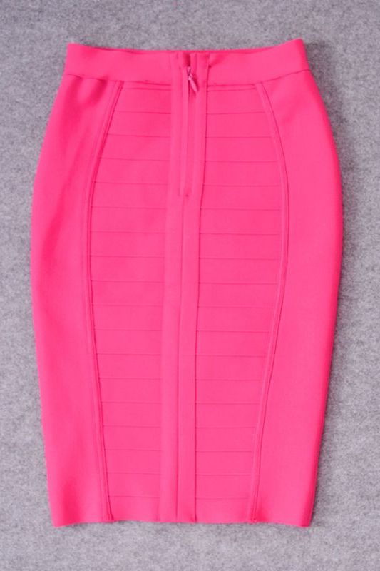 Woman wearing a figure flattering Pencil High Waist Bandage Knee Length Cocktail Skirt - Hot Pink BODYCON COLLECTION