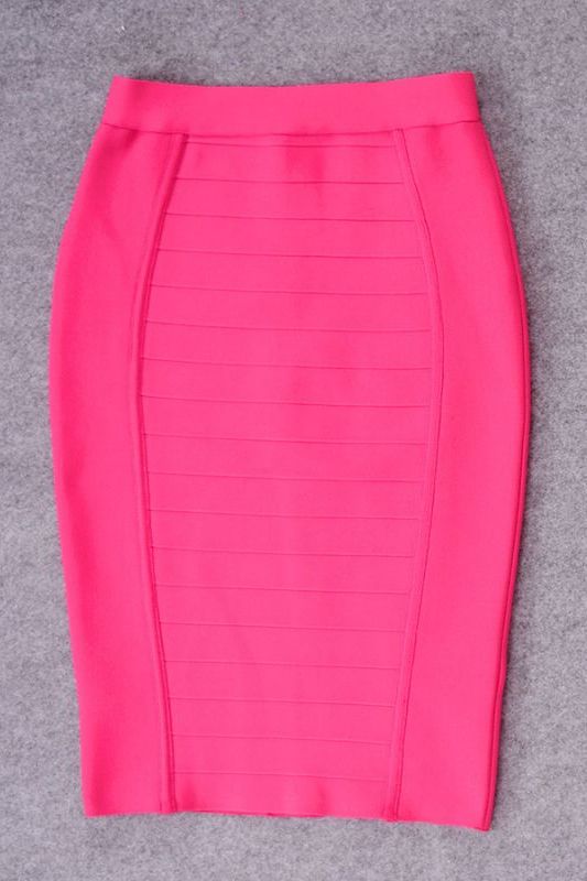 Woman wearing a figure flattering Pencil High Waist Bandage Knee Length Cocktail Skirt - Hot Pink BODYCON COLLECTION
