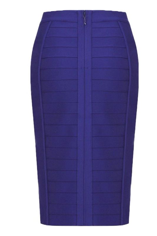 Woman wearing a figure flattering Pencil High Waist Bandage Knee Length Cocktail Skirt - Navy Blue BODYCON COLLECTION