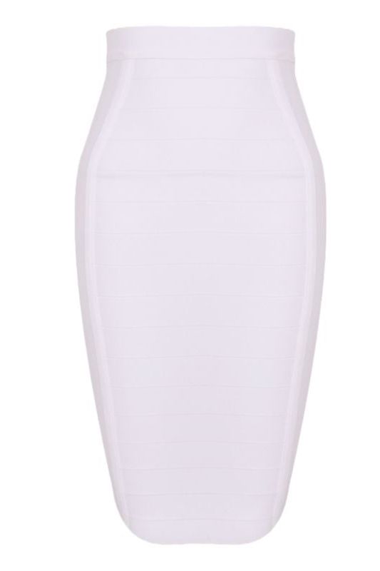 Woman wearing a figure flattering Pencil High Waist Bandage Knee Length Cocktail Skirt - Pearl White BODYCON COLLECTION