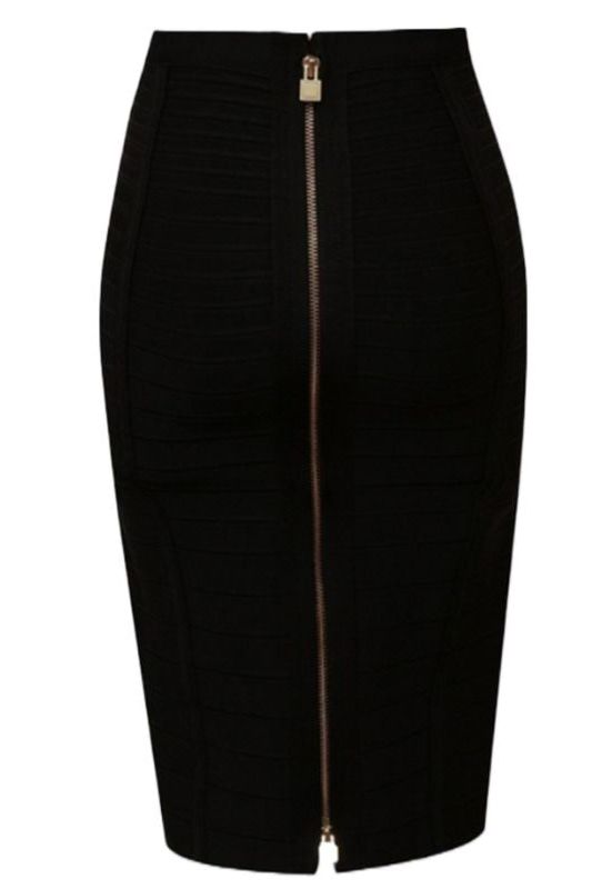 Woman wearing a figure flattering Pencil High Waist Bandage Knee Length Knitted Skirt - Classic Black BODYCON COLLECTION