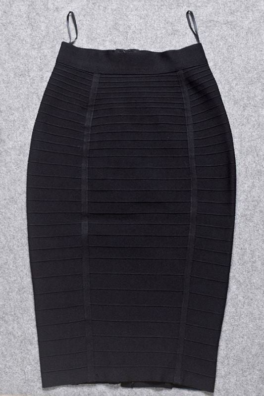 Woman wearing a figure flattering Pencil High Waist Bandage Knee Length Knitted Skirt - Classic Black BODYCON COLLECTION