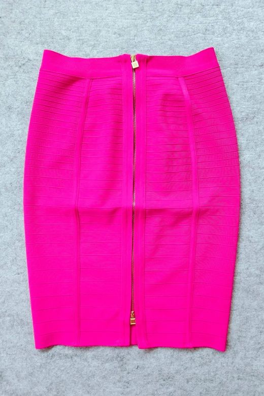 Woman wearing a figure flattering Pencil High Waist Bandage Knee Length Knitted Skirt - Hot Pink BODYCON COLLECTION
