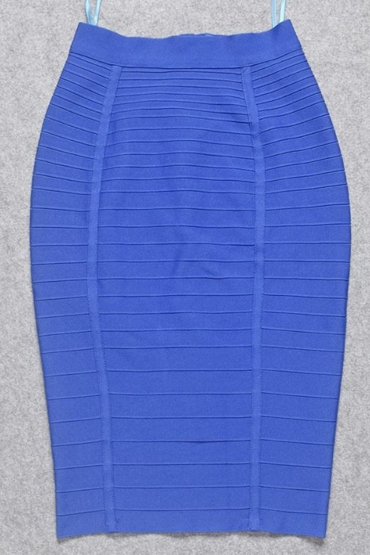 Woman wearing a figure flattering Pencil High Waist Bandage Knee Length Knitted Skirt - Navy Blue BODYCON COLLECTION