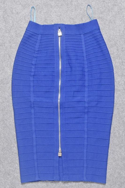 Woman wearing a figure flattering Pencil High Waist Bandage Knee Length Knitted Skirt - Royal Blue BODYCON COLLECTION