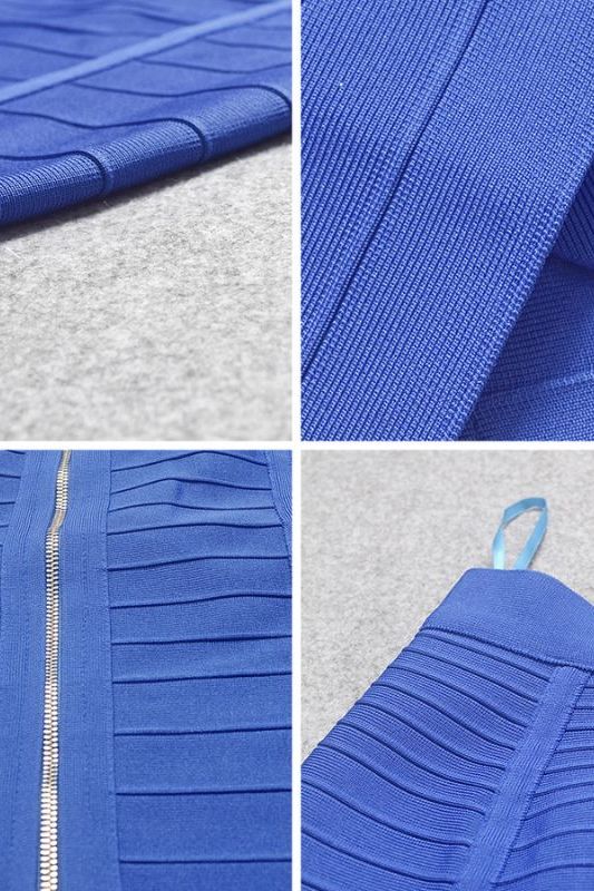 Woman wearing a figure flattering Pencil High Waist Bandage Knee Length Knitted Skirt - Royal Blue BODYCON COLLECTION