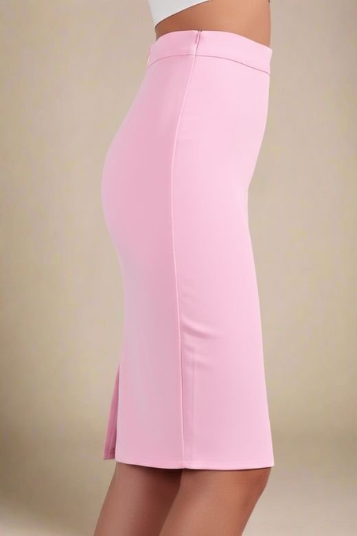 Woman wearing a figure flattering Pencil High Waist Bandage Knee Length Skirt - Blush Pink BODYCON COLLECTION