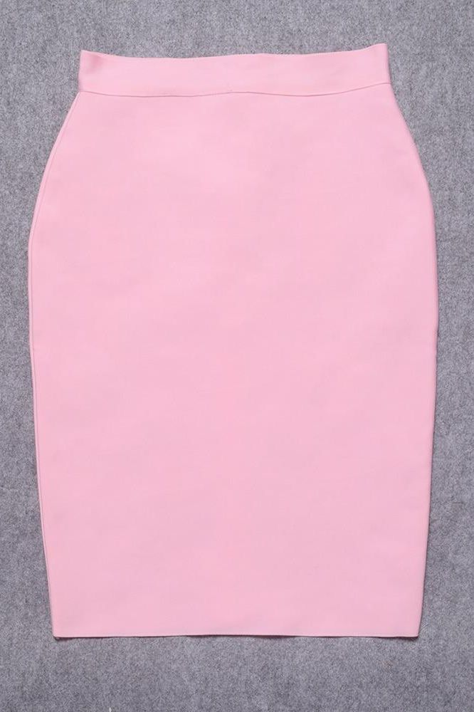 Woman wearing a figure flattering Pencil High Waist Bandage Knee Length Skirt - Blush Pink BODYCON COLLECTION
