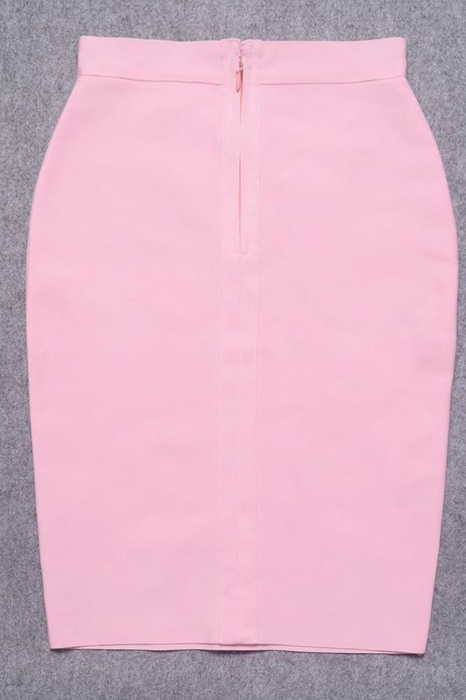 Woman wearing a figure flattering Pencil High Waist Bandage Knee Length Skirt - Blush Pink BODYCON COLLECTION