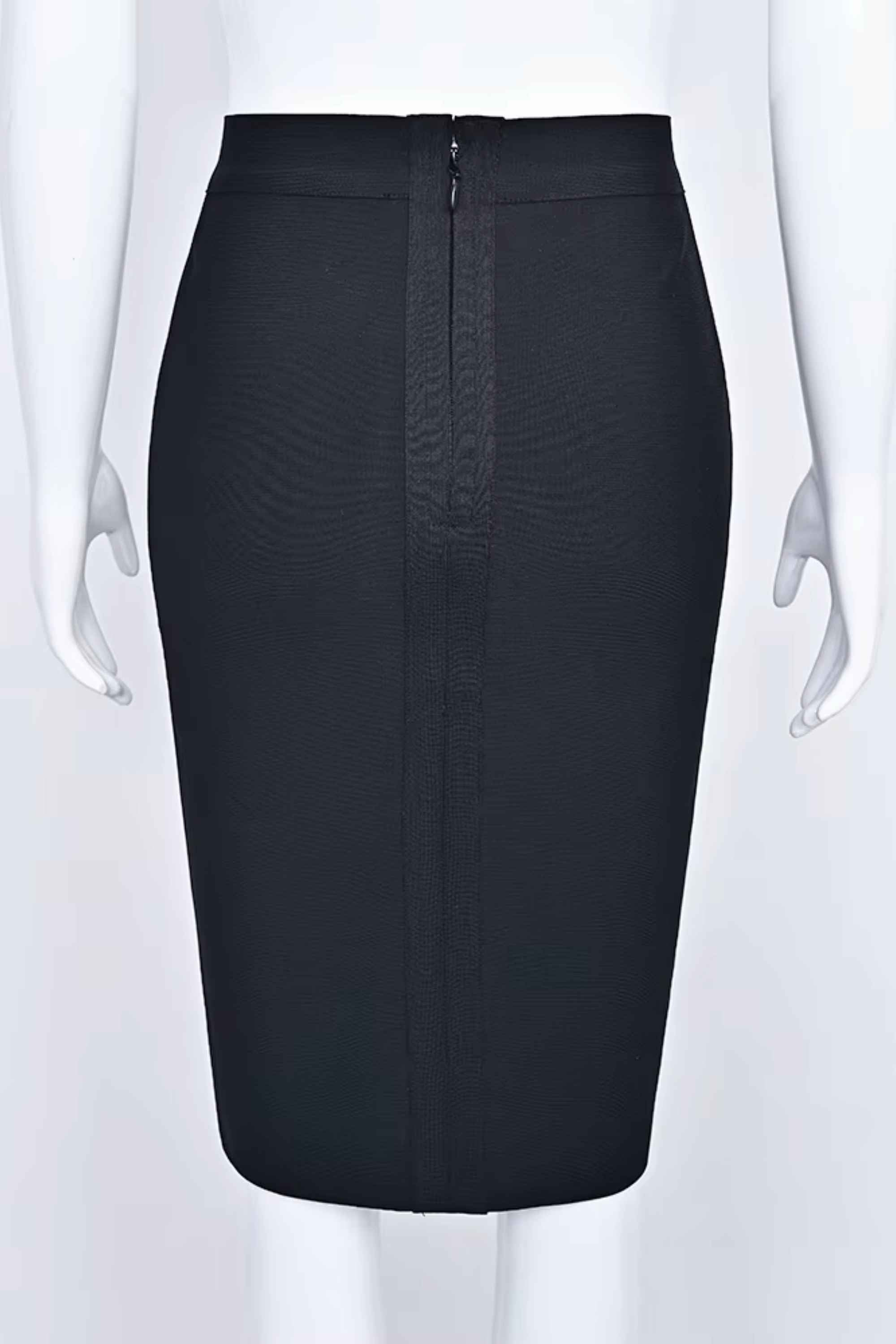Woman wearing a figure flattering Pencil High Waist Bandage Knee Length Skirt - Classic Black BODYCON COLLECTION