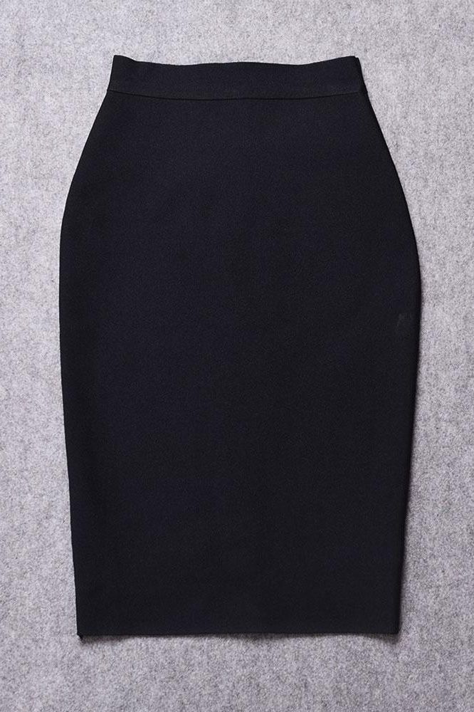 Woman wearing a figure flattering Pencil High Waist Bandage Knee Length Skirt - Classic Black BODYCON COLLECTION