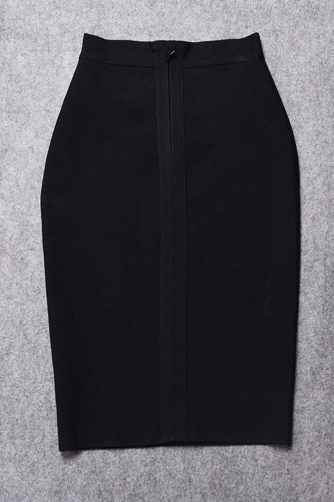 Woman wearing a figure flattering Pencil High Waist Bandage Knee Length Skirt - Classic Black BODYCON COLLECTION