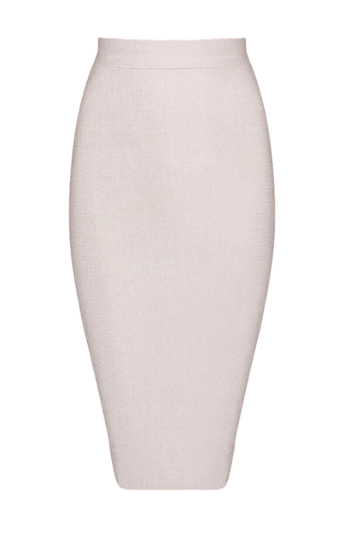 Woman wearing a figure flattering Pencil High Waist Bandage Knee Length Skirt - Cream BODYCON COLLECTION