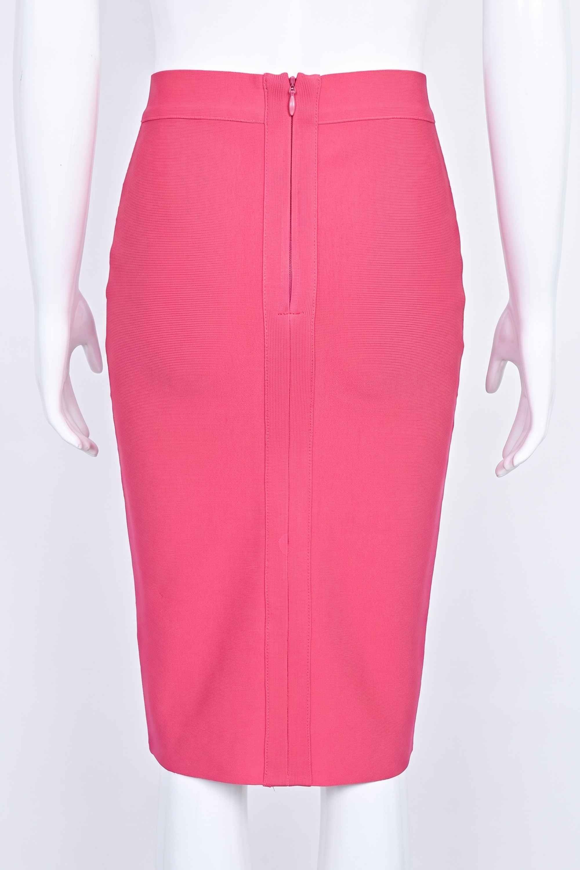Woman wearing a figure flattering Pencil High Waist Bandage Knee Length Skirt - Hot Pink BODYCON COLLECTION
