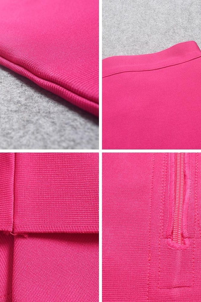 Woman wearing a figure flattering Pencil High Waist Bandage Knee Length Skirt - Hot Pink BODYCON COLLECTION