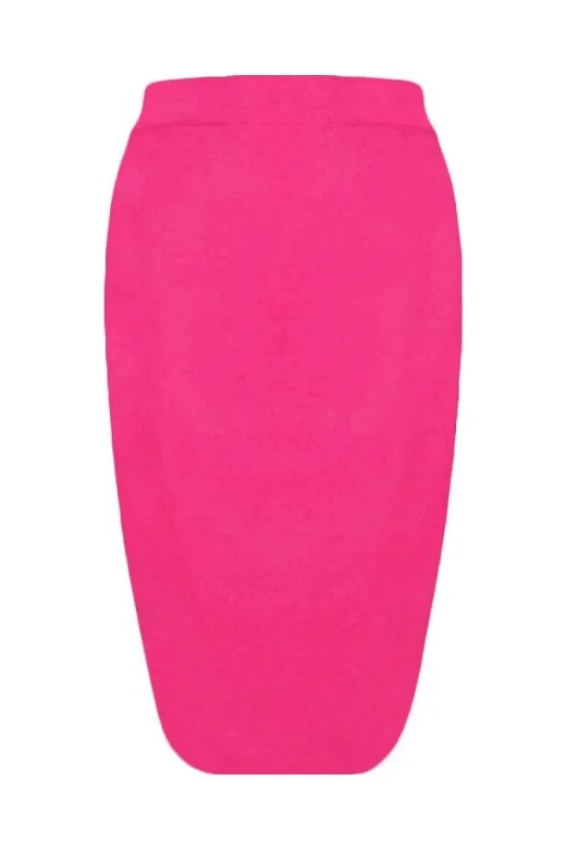 Woman wearing a figure flattering Pencil High Waist Bandage Knee Length Skirt - Hot Pink BODYCON COLLECTION