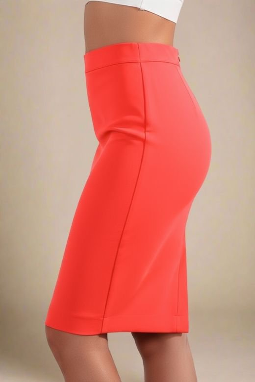 Woman wearing a figure flattering Pencil High Waist Bandage Knee Length Skirt - Lipstick Red BODYCON COLLECTION