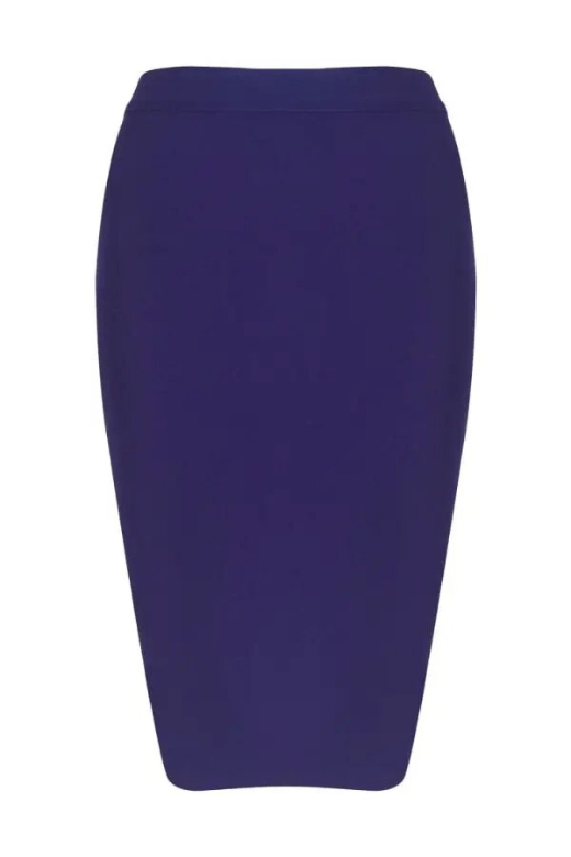 Woman wearing a figure flattering Pencil High Waist Bandage Knee Length Skirt - Navy Blue BODYCON COLLECTION