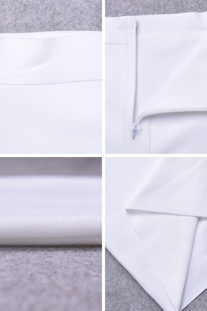 Woman wearing a figure flattering Pencil High Waist Bandage Knee Length Skirt - Pearl White BODYCON COLLECTION