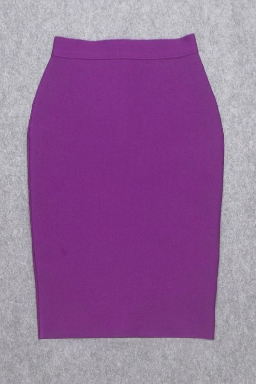 Woman wearing a figure flattering Pencil High Waist Bandage Knee Length Skirt - Plum Purple BODYCON COLLECTION
