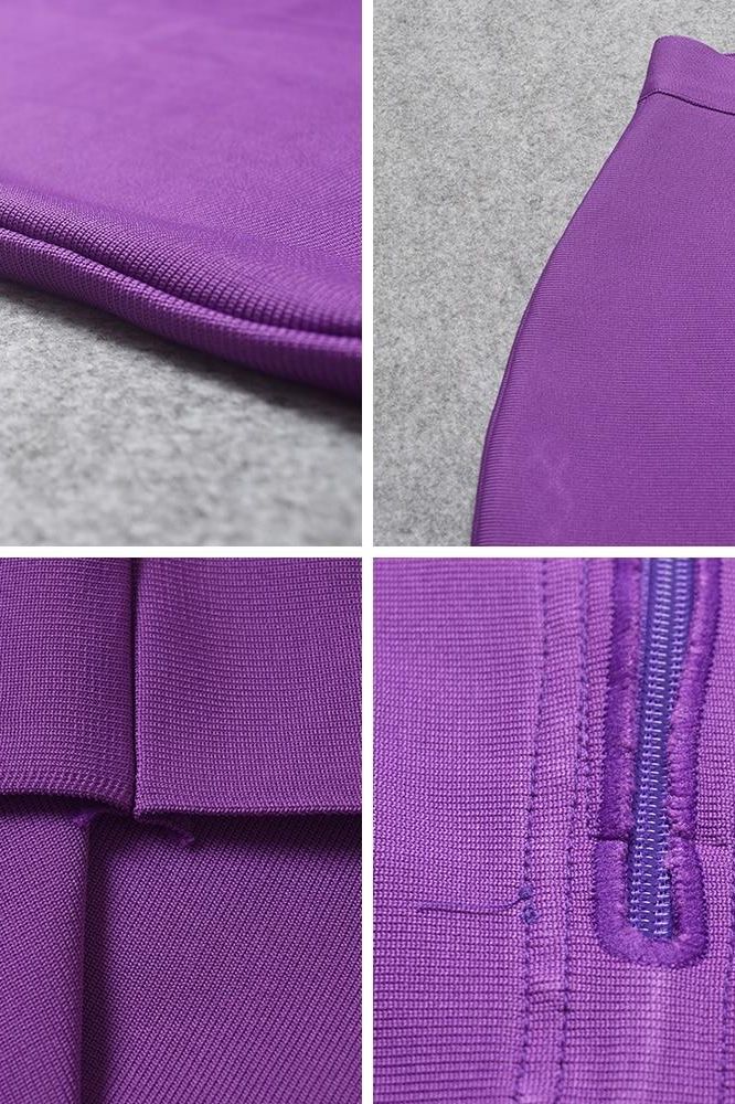 Woman wearing a figure flattering Pencil High Waist Bandage Knee Length Skirt - Plum Purple BODYCON COLLECTION