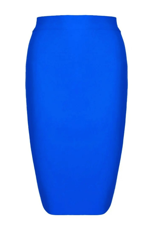Woman wearing a figure flattering Pencil High Waist Bandage Knee Length Skirt - Royal Blue BODYCON COLLECTION