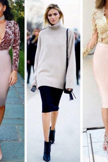 Woman wearing a figure flattering Pencil High Waist Bandage Knee Length Skirt - Sun Yellow BODYCON COLLECTION