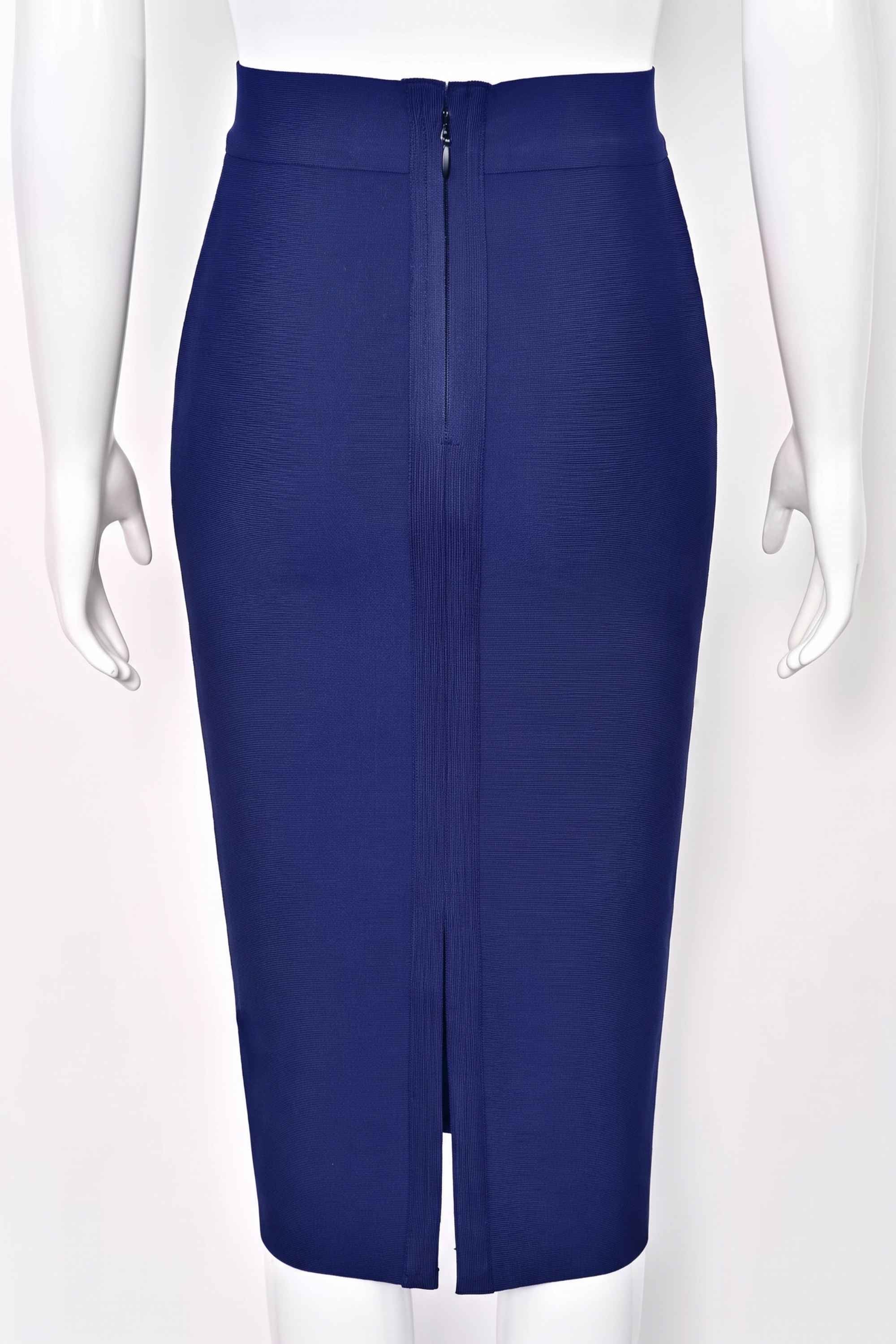 Woman wearing a figure flattering Pencil High Waist Bandage Midi Skirt - Navy Blue BODYCON COLLECTION