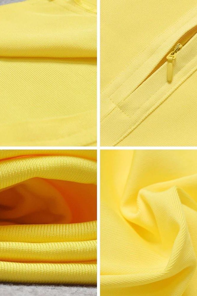 Woman wearing a figure flattering Pencil High Waist Bandage Midi Skirt - Sun Yellow BODYCON COLLECTION