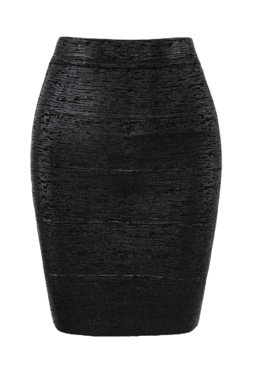 Woman wearing a figure flattering Pencil High Waist Leather Mini Skirt - Classic Black BODYCON COLLECTION