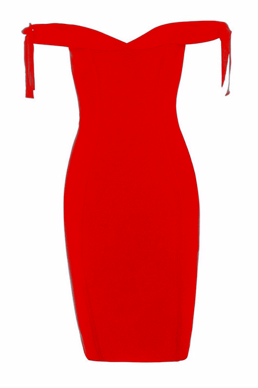 Woman wearing a figure flattering Penelope Bandage Mini Dress - Lipstick Red BODYCON COLLECTION