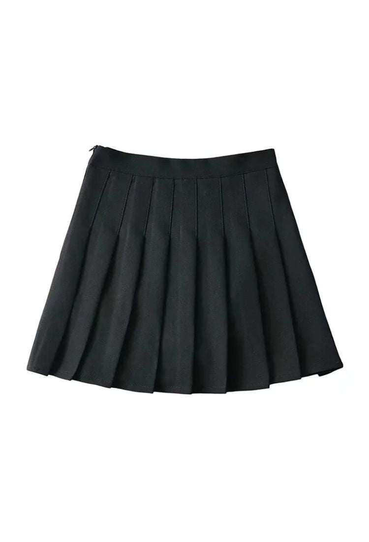 Woman wearing a figure flattering Pleated Mini Skirt - Classic Black BODYCON COLLECTION Pty Ltd