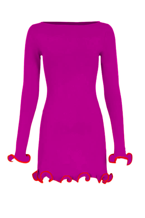 Woman wearing a figure flattering Regina Long Sleeve Bodycon Mini Dress - Magenta Pink BODYCON COLLECTION