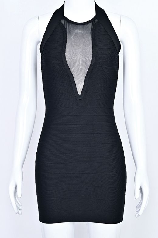 Woman wearing a figure flattering Remi Bandage Mini Dress - Classic Black BODYCON COLLECTION Pty Ltd