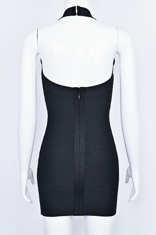 Woman wearing a figure flattering Remi Bandage Mini Dress - Classic Black BODYCON COLLECTION Pty Ltd