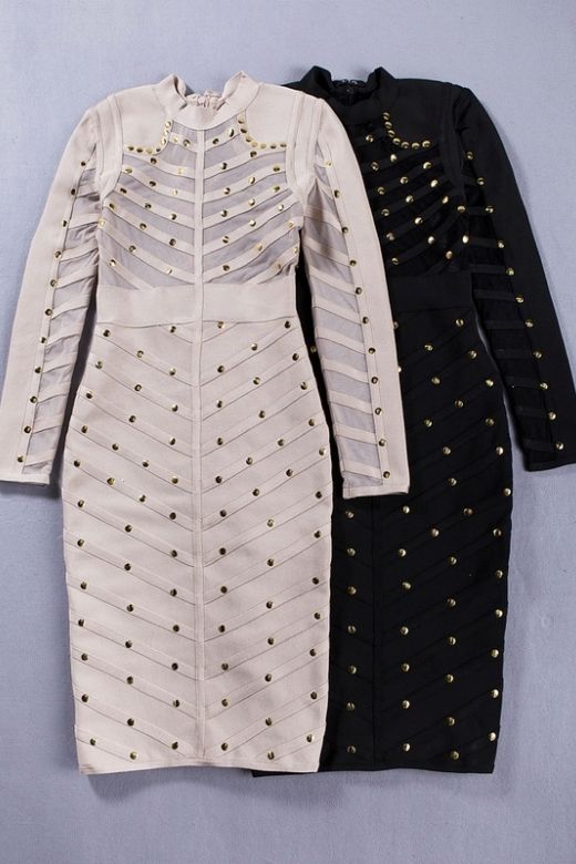 Woman wearing a figure flattering Rosa Long Sleeve Bodycon Dress - Classic Black BODYCON COLLECTION