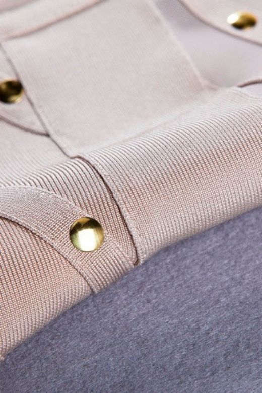 Woman wearing a figure flattering Rosa Long Sleeve Bodycon Dress - Cream BODYCON COLLECTION