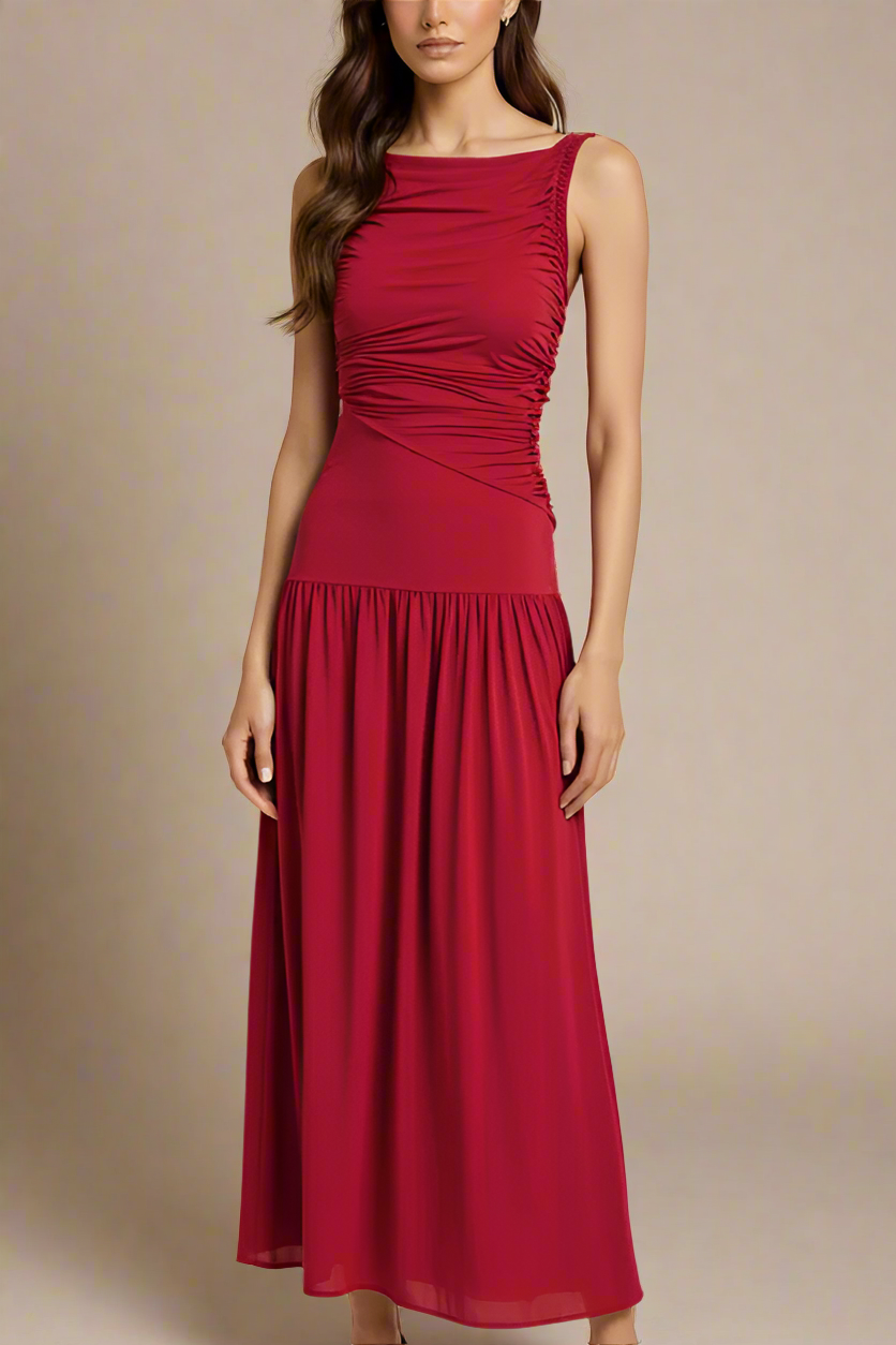 Woman wearing a figure flattering  Saint Bodycon Wrap Maxi Dress - Chilli Red BODYCON COLLECTION Pty Ltd
