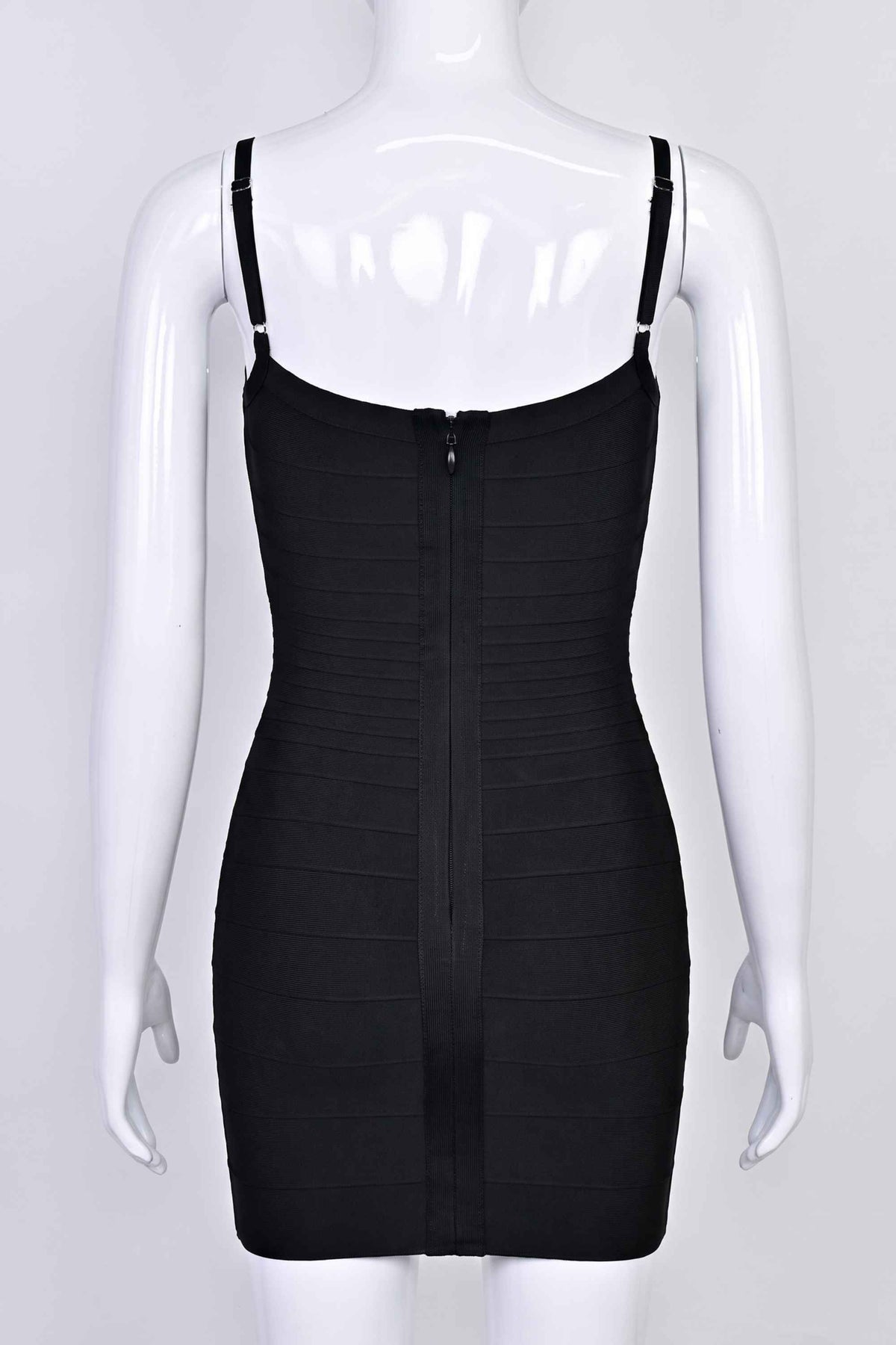 Woman wearing a figure flattering Scarlett Bandage Mini Dress - Classic Black BODYCON COLLECTION Pty Ltd
