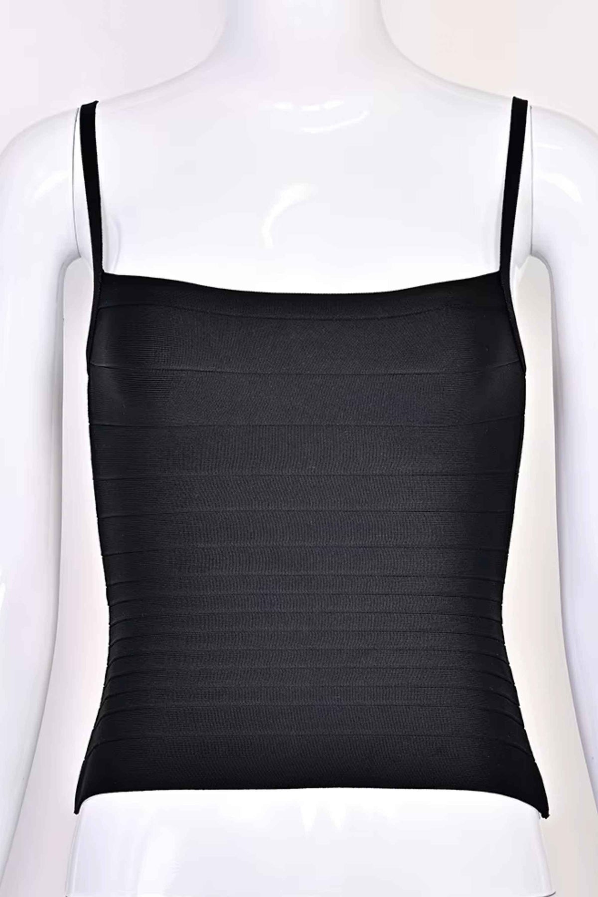 Woman wearing a figure flattering Scarlett Bandage Tank Top - Classic Black BODYCON COLLECTION Pty Ltd