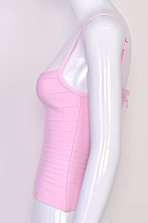 Woman wearing a figure flattering Scarlett Bandage Tank Top - Dusty Pink BODYCON COLLECTION Pty Ltd