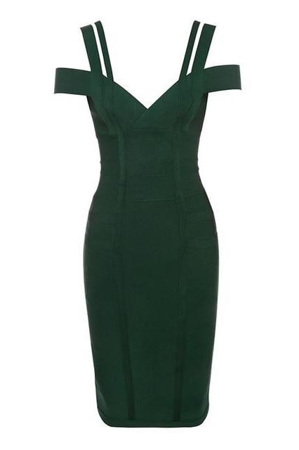 Woman wearing a figure flattering Sia Bandage Dress - Emerald Green Bodycon Collection